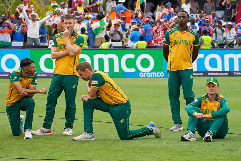 South Africas players react after losing to India in T20 Final